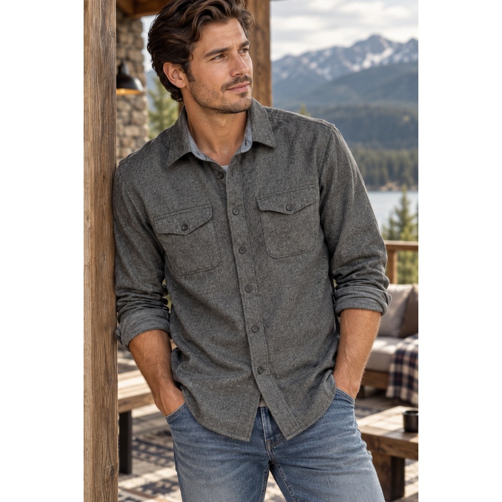 Billy Reid Shirt Mens XL Gray Flannel Workwear Heritage Designer